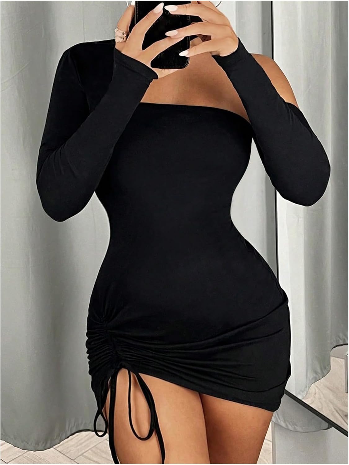 Milumia Women's Sexy Cut Out Mock Neck Bodycon Dress Ruched Long Sleeve Party Club Mini Dresses - Image 5