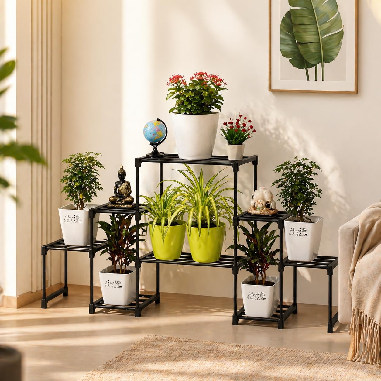 Keeva 8 Step Long Plant Stand (Black) For Balcony, Living Room, Flower Pot Gamla Stand Indoor/Outdoor, Planter Stand For Decor