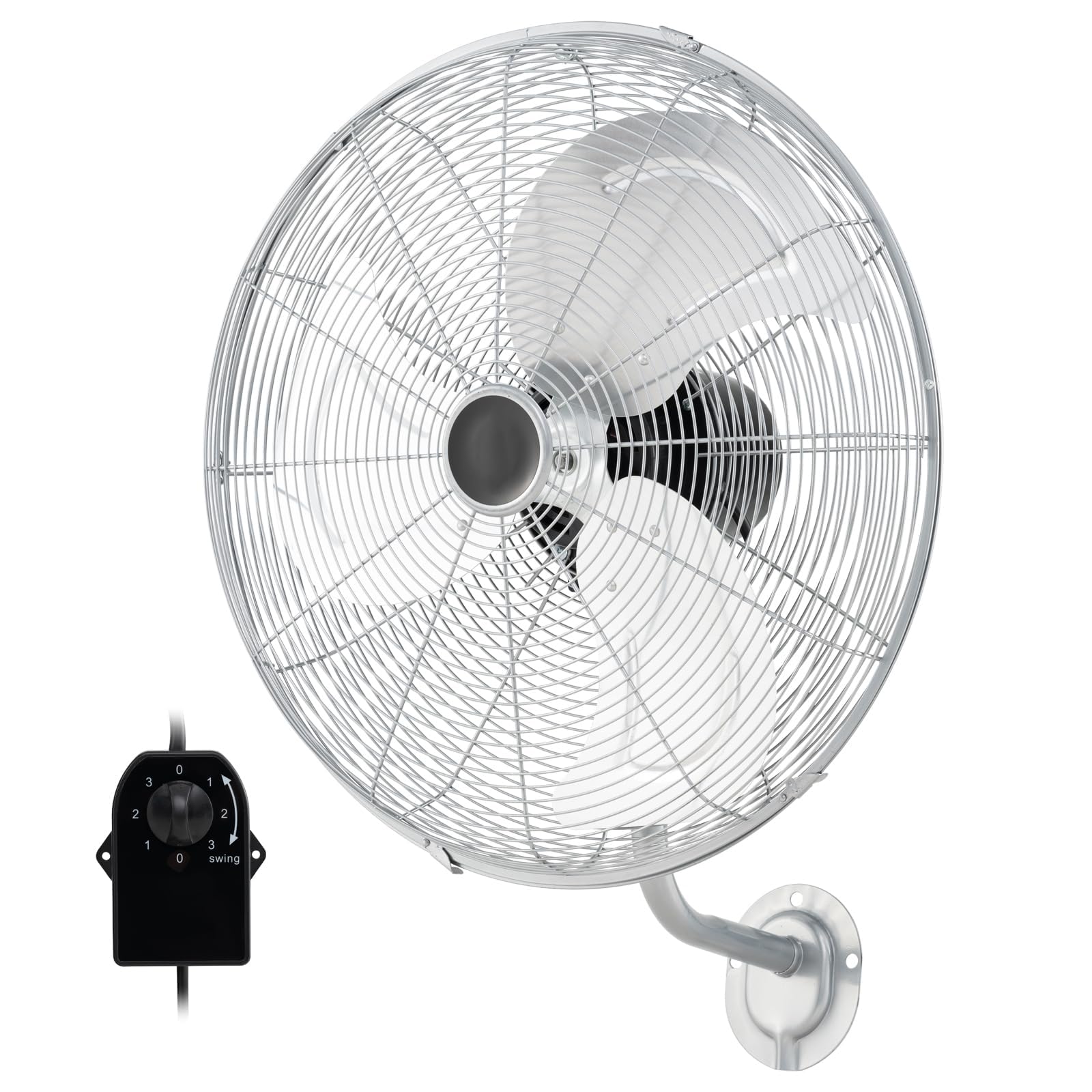 RELAX4LIFE Ventilatore da Parete Industriale 120W, Ventola Oscillante Automatica, 3 Velocità Regolabili, Ventilatore Elettrico con Struttura Metallica, Regolare con Manopola (Argento)