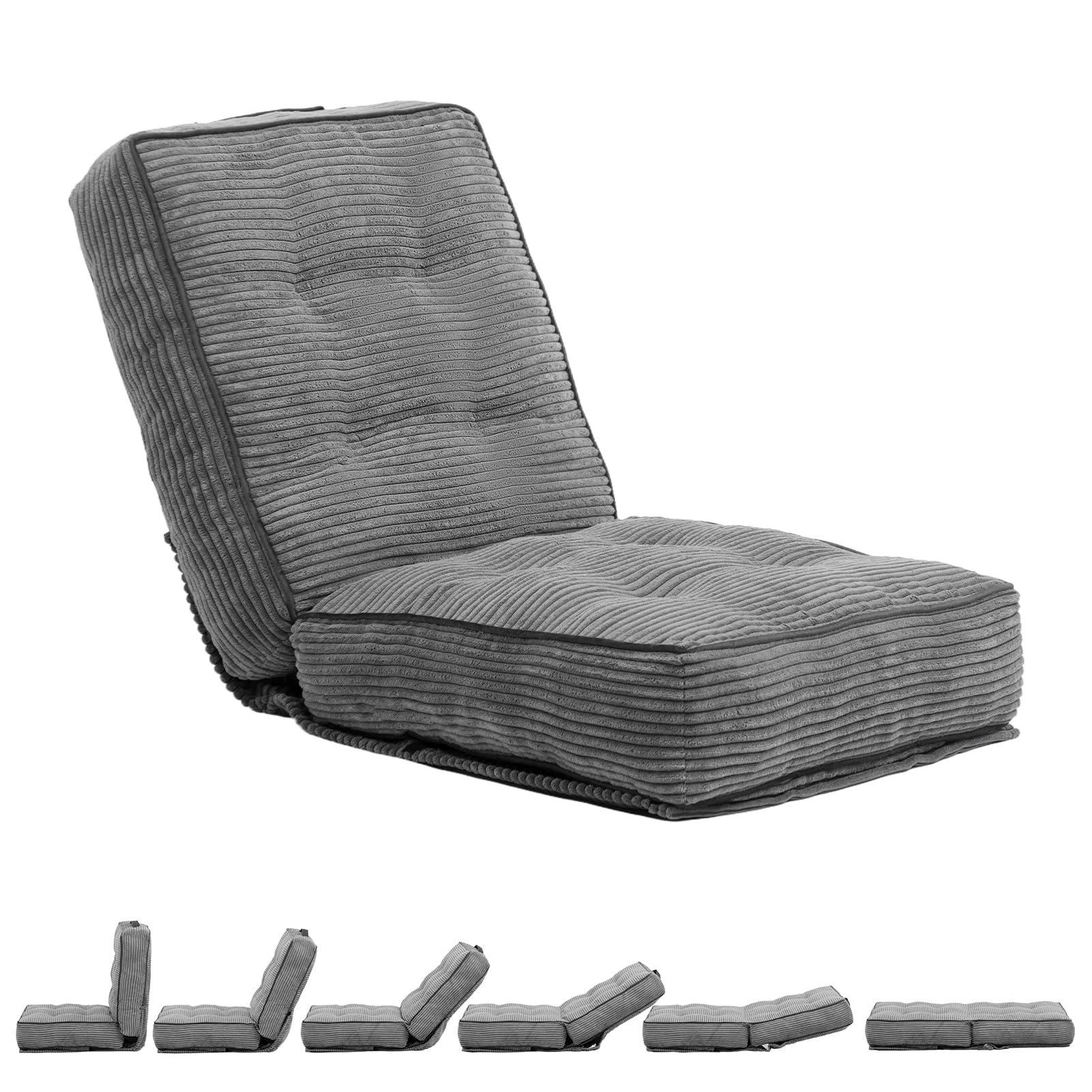 hollyhome adjustable floor chair with 6 positions, folding lazy sofa recliner with back support, thick sponge cushion and portable handle, comfy gaming meditation chair for dorm, bedroom, dark grey