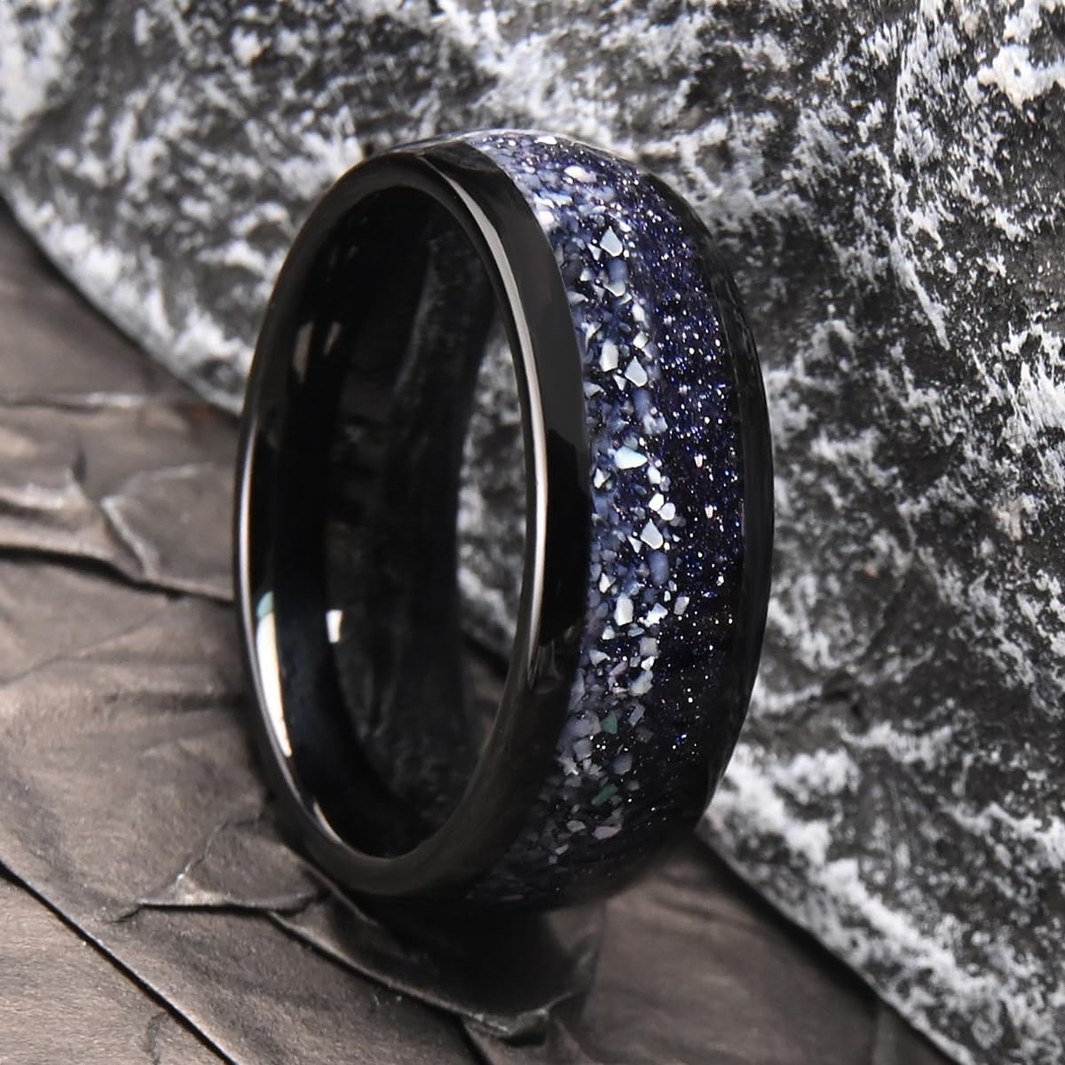Tungsten Carbide Rings for Men Women 8mm Inlaid Nebula Opal and Gold Foil Men's Engagement Wedding Bands Fashion Luxury and High Polish - Image 2