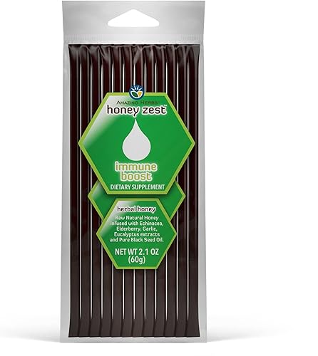 Amazing Herbs Miel natural cruda, miel de hierbas infundida con equinácea, saúco, ajo, extractos de eucalipto y aceite de semilla negra pura, sin