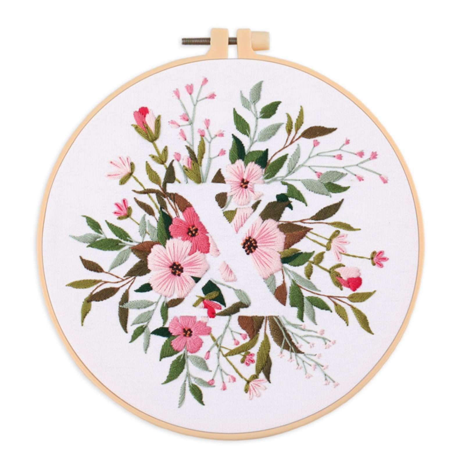 IUHUI Embroidery Kit for Beginners Adults - 26 Floral Letters Easy Patterns, DIY Hand Stitching Embroidery Set with Hoop (Flower and Grass Letter X)