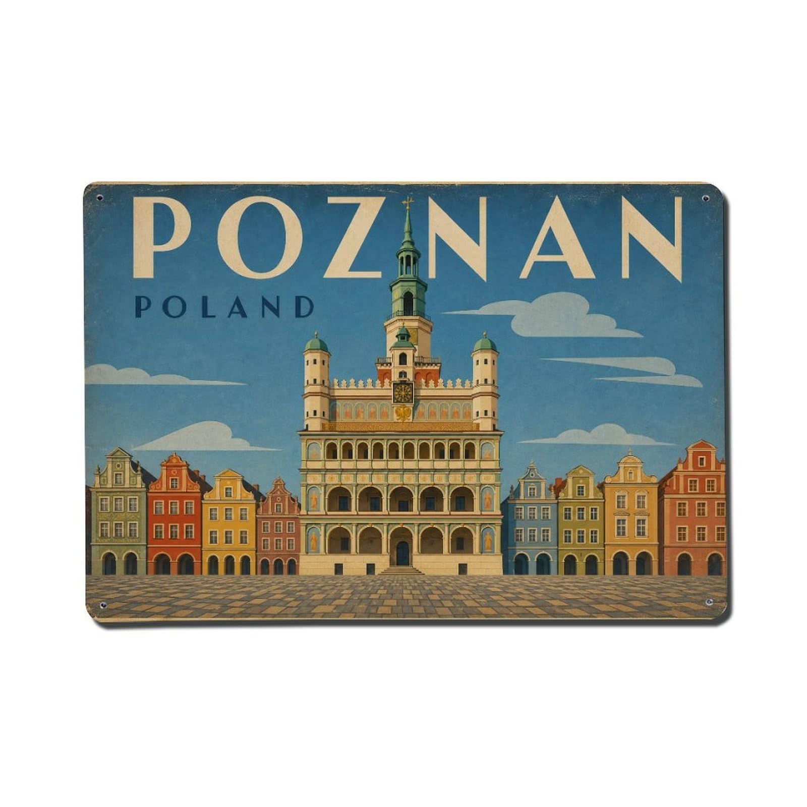 Travel Vintage Poland Poznan Metal Tin Sign