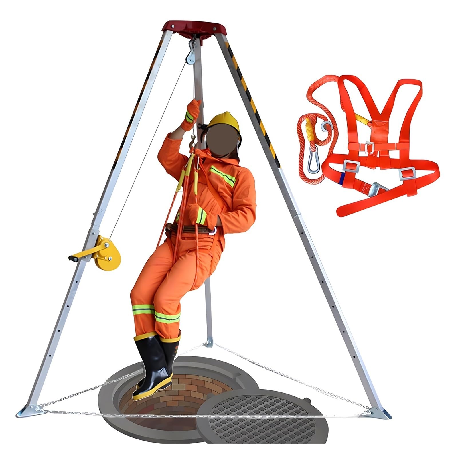 Kit de rescate ajustable para espacios reducidos, protección contra caídas y trípode de rescate, patas de 7 pies, elevador de trípode resistente con cabrestante de 65 pies, equipo de seguridad para