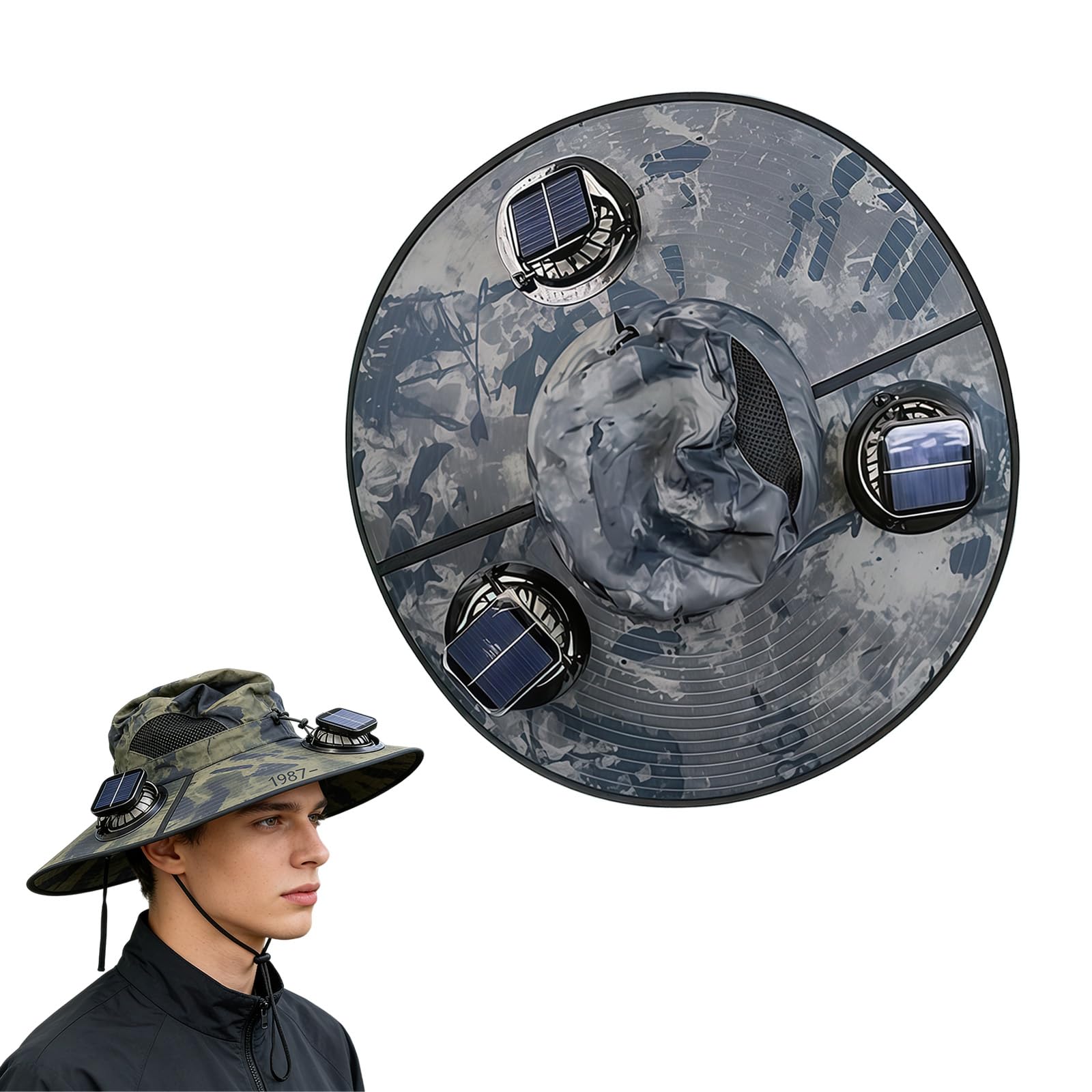 Cappello di raffreddamento a energia solare con 3 ventole integrate 50+ protezione solare per attività all'aperto, pesca, escursionismo, campeggio, cappello rinfrescante all'aperto