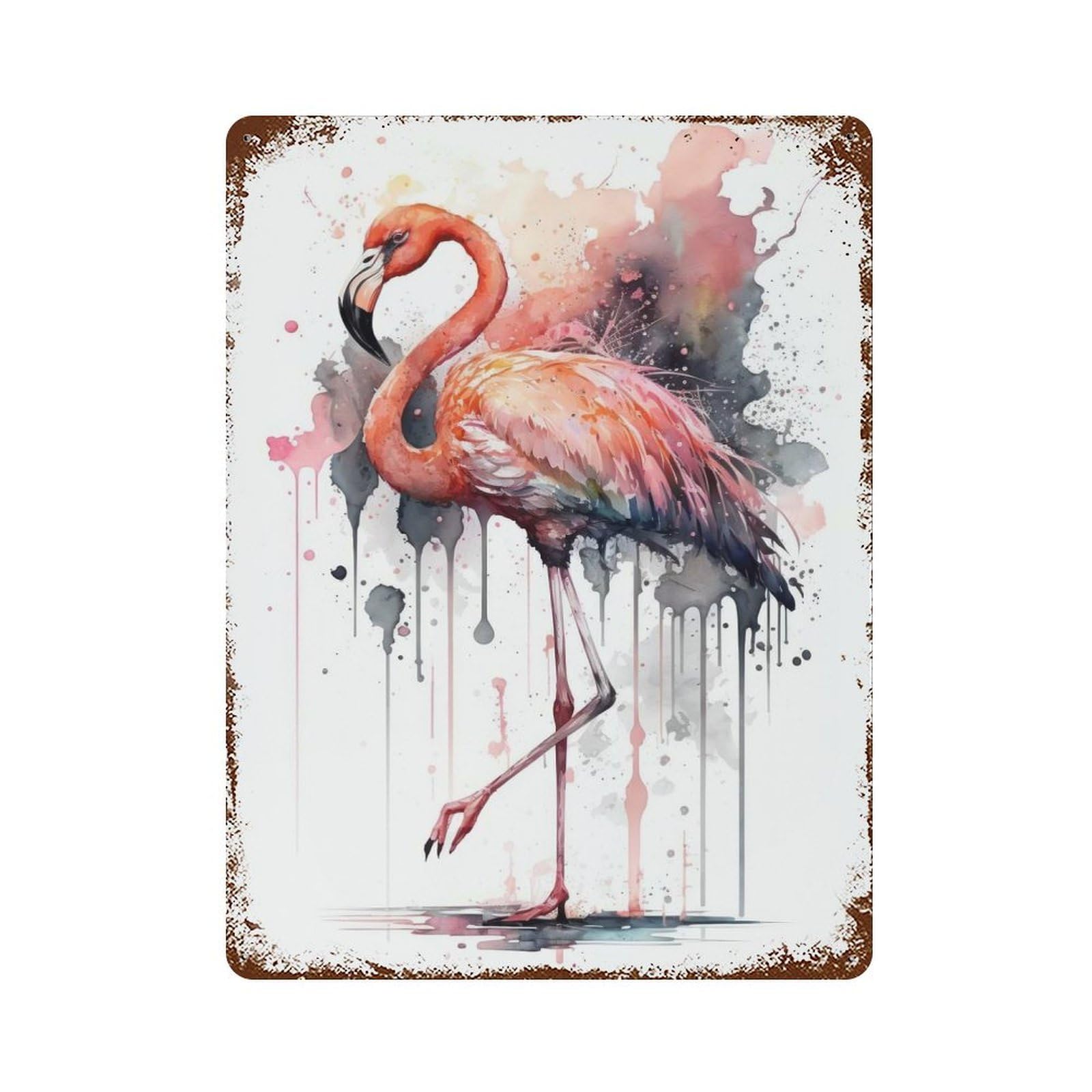 Vintage Rust Metal Sign Watercolor Flamingo Bird 15.7"x11.8", Decorative Metal Wall Art for Basement, Hobby Room And Garage Decor