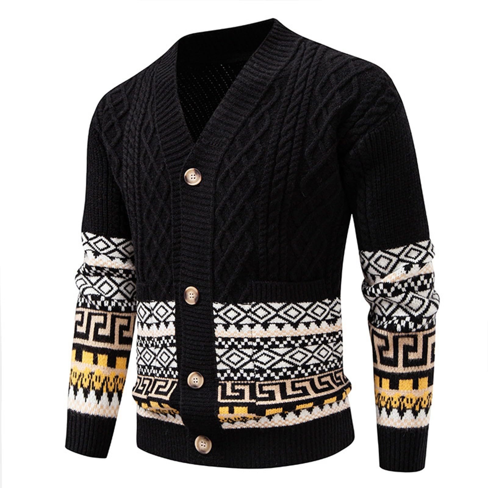 Cardigan Lana Hombre, Chaqueta Lana Hombre con Botones De Punto De Manga Larga Frente Abierto Ligeros con Botones Suéter Tipo Cárdigan Suéter Otoño Invierno