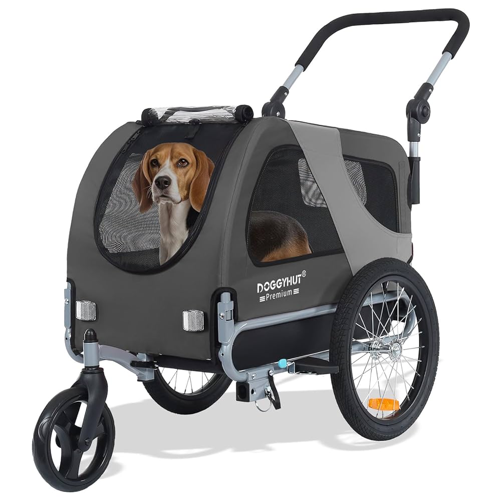 美品 多機能ペット用トレーラー&ストローラー Amazon.co.jp: DOGGYHUT® プレミアムMペットバイクトレーラー