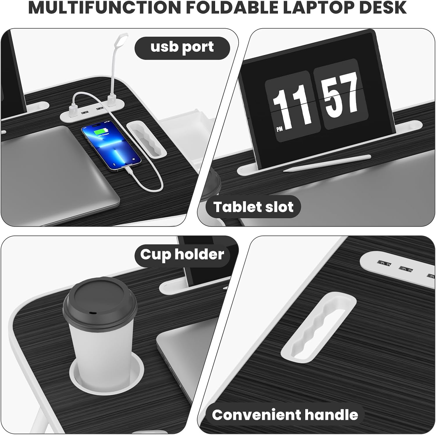 Lap Desk for Laptop Tray, Foldable Laptop Bed Desk with Storage Drawer image 5