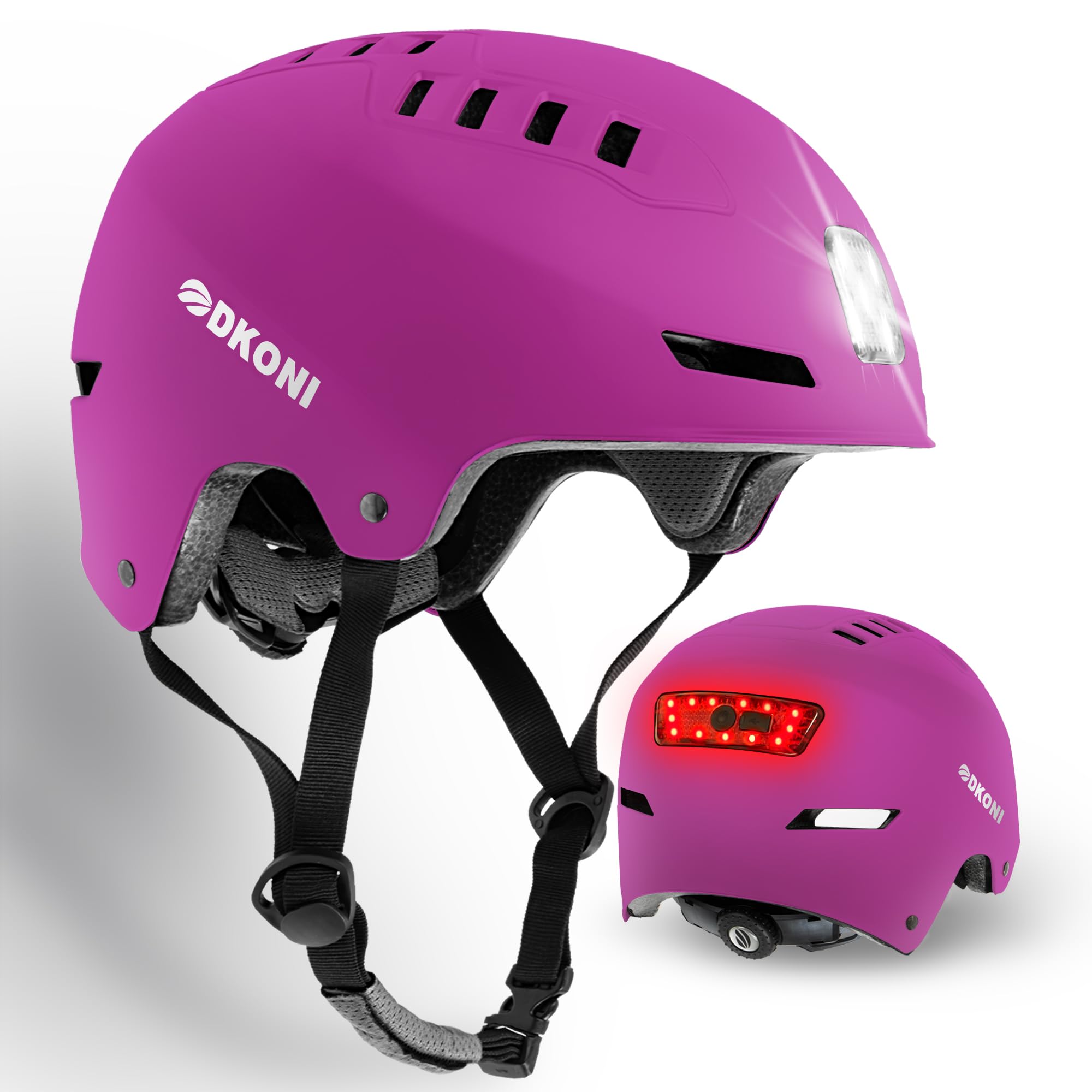 DKONI Casco da bici con luci a LED, casco da bicicletta per pendolari, ricaricabile tramite USB, anteriore e posteriore, con luce a LED, per adulti, uomini e donne