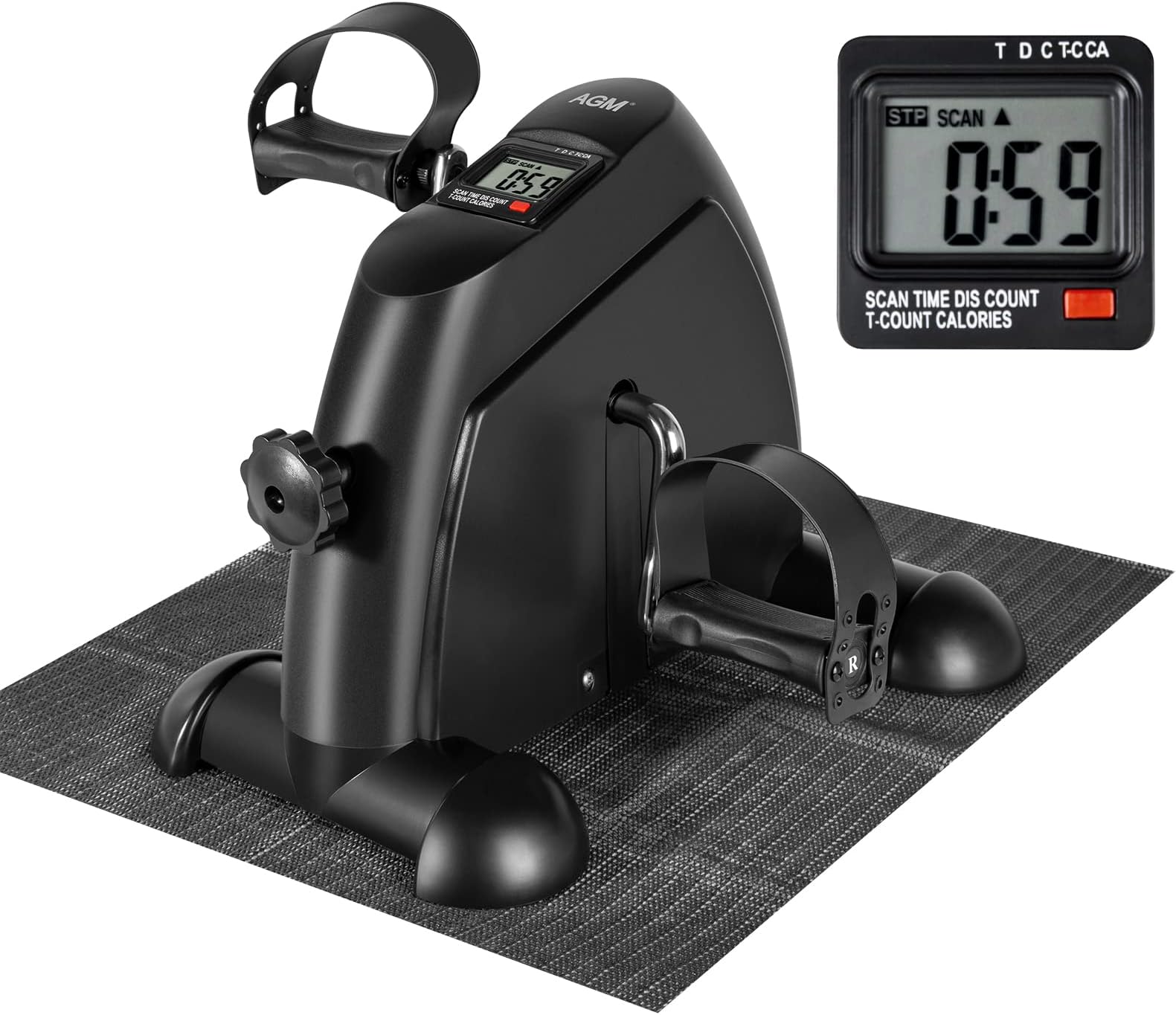 AGM Mini Exercise Bike Pedal Sit Down, Under Desk Bike with LCD Display for Legs and Arms, Non-Slip Mat Included
