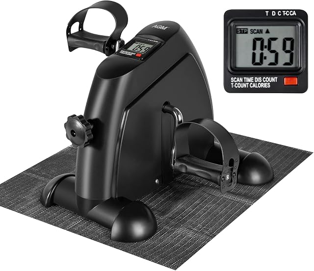 AGM Mini Bike, Mini Exercise Bike Leg Machine Digital Under Desk Bike Foot Cycle Arm & Leg Pedal Machine with LCD Screen Display, Non-Slip Mat Included