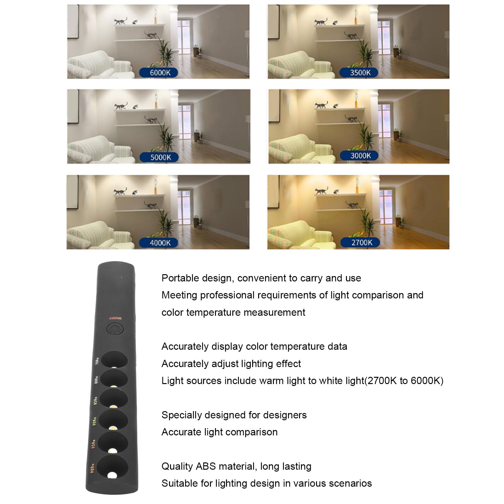 Mumusuki Bâton de Lampe Portable Professionnel à Température de Couleur, Matériau ABS, Lumière LED Rechargeable de 2700K à 6000K pour la Photographie et Le Design
