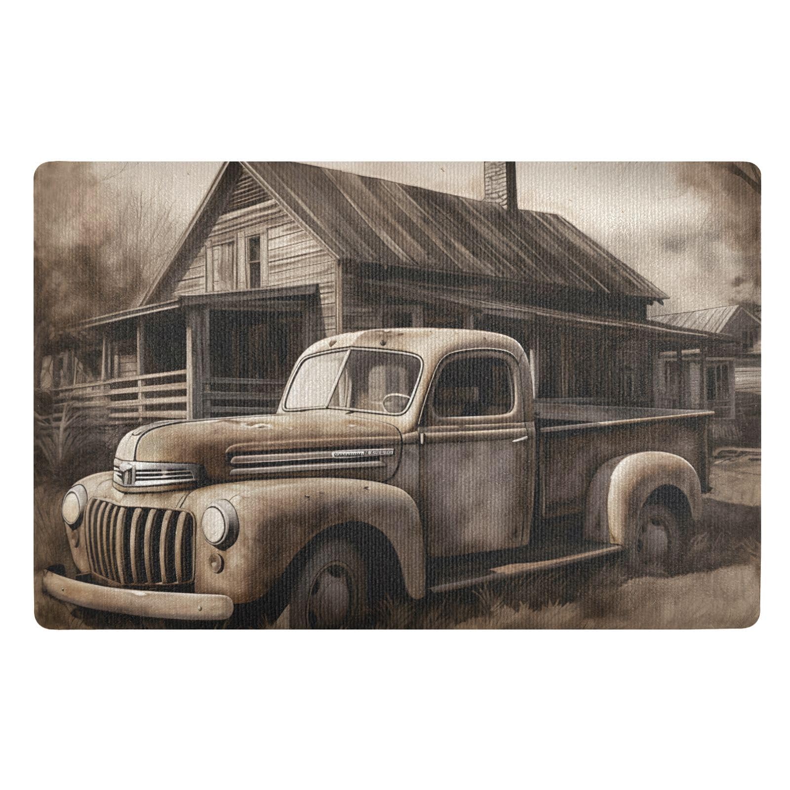 YMGQYJ Front Door Mat (Old Truck), 32x20 in Indoor Outdoor Welcome Mats Doormat for Entrance Patio Porch Entryway Water Absorbent Low Profile Anti