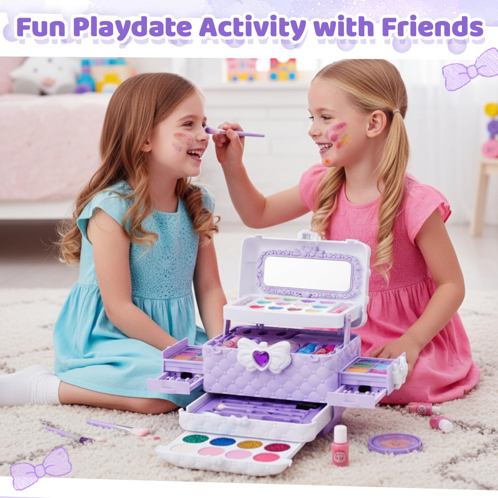Chennyfun 53 Pezzi Lavabile set di Trucchi per Bambini, Set di Trucco per Bambini per Bambine, Sicuro e Atossico Giocattolo di Ruolo per Regali di Compleanno di Natale per Ragazze dai 3 Anni