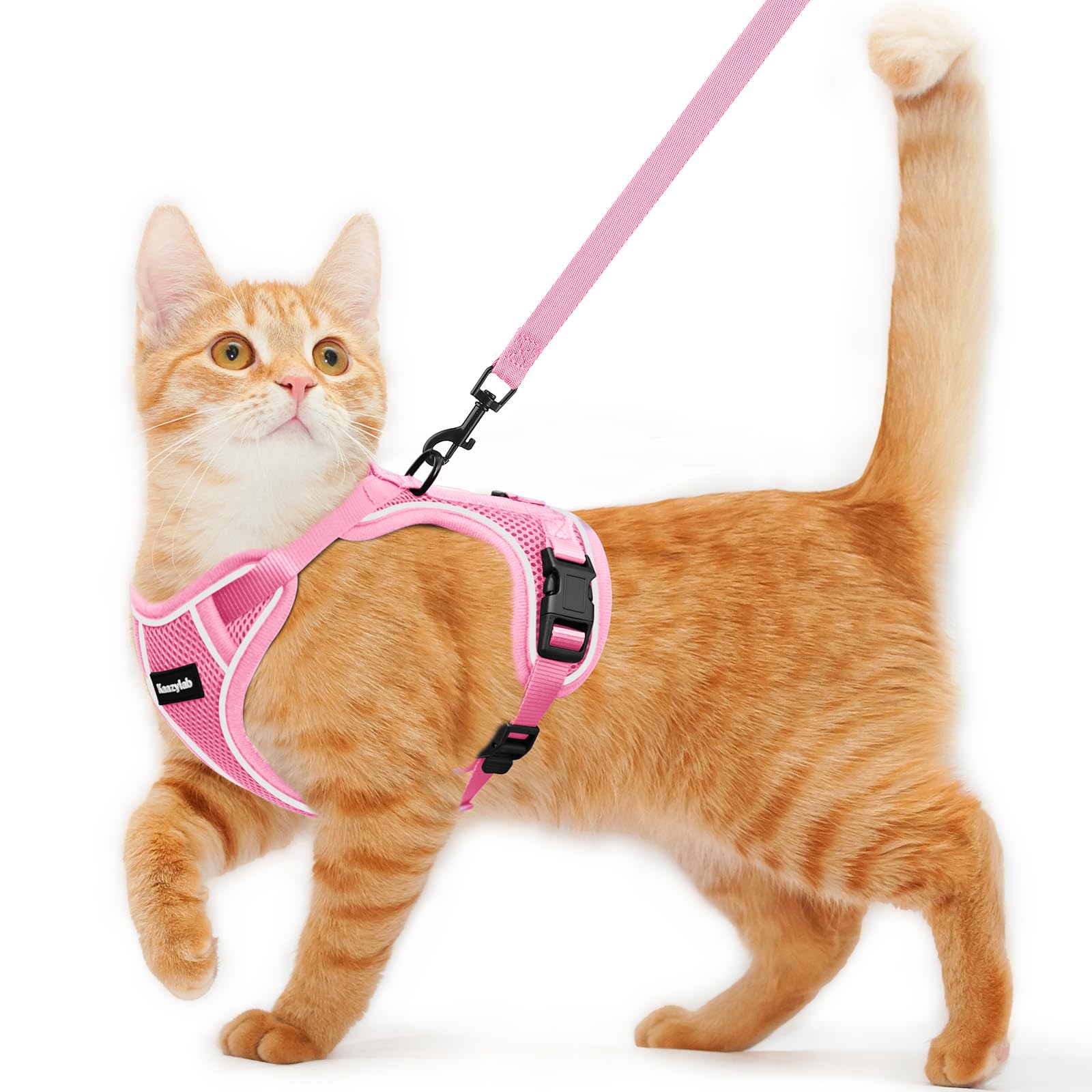 Cat Harness and Leash for Walking Escape Proof Soft Adjustable Cat Leash Breathable Comfortable Vest Easy to Wear Kitten Harness for Outdoor Travel Pink S