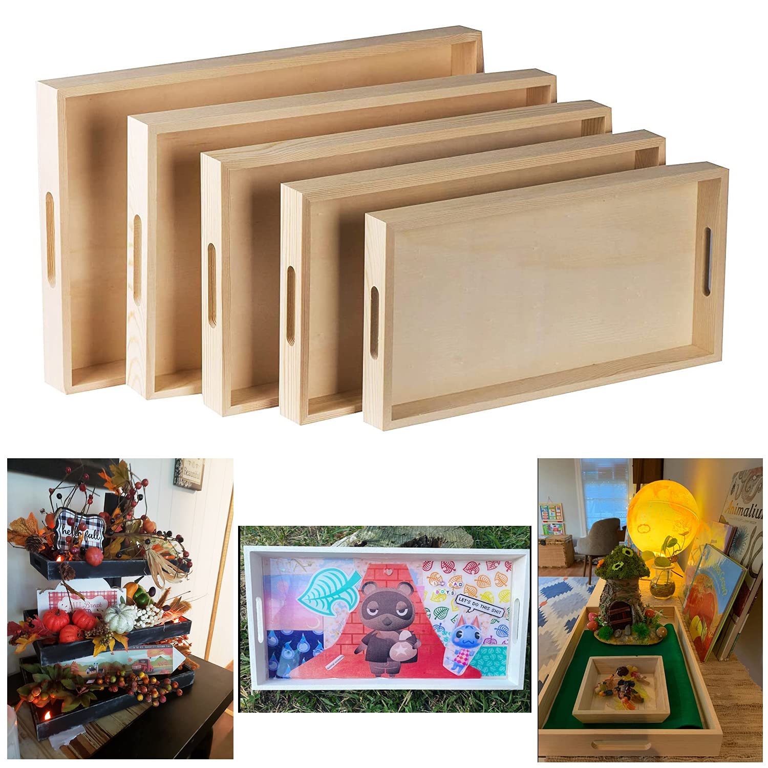 2 Pcs Large Round Water Hyacinth Storage Baskets, Hand-Woven Natural Grass Weaving Trays with Built-in Handles, Wicker Serving Trays for Fruit, Arts, Crafts, and Home Decor (13" & 10.6")