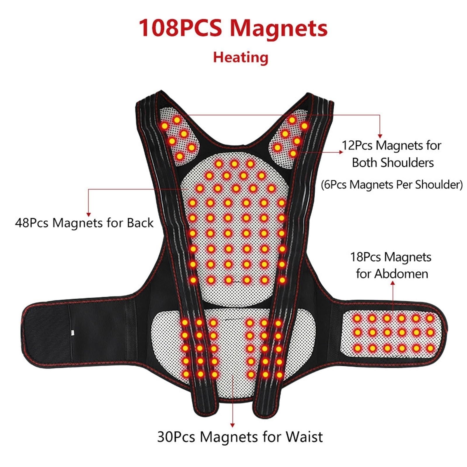 Faja Lumbar Autocalentable para Personas Mayores, Fisioterapia, 108 Imanes, Cinturón De Soporte Lumbar Completo, Alivio del Dolor para Hombres Y Mujeres De Mediana Edad.,Black-L/Large