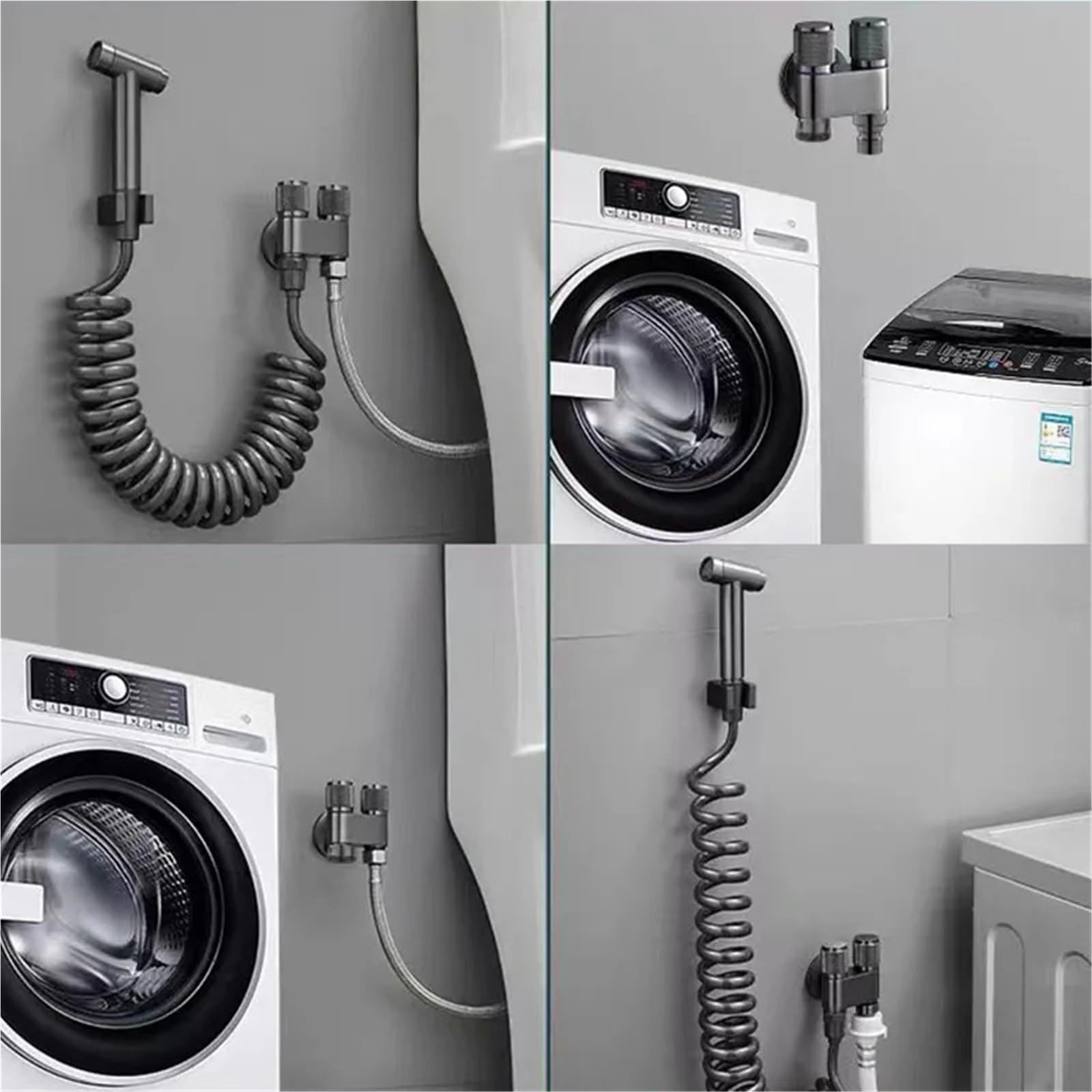Válvula angular for montaje en pared, grifo for lavadora de inodoro, uno en dos, grifo de limpieza de agua, accesorios de baño Para Cocina, BañO(Black)