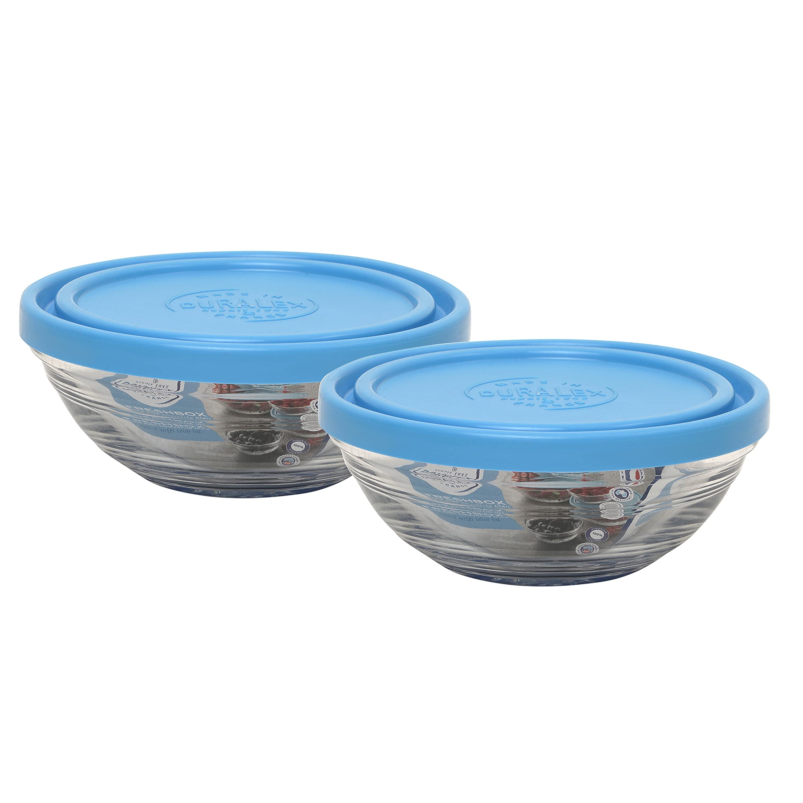 Duralex Freshbox Round 6 3/4" with Blue Lid 2 Pcs 970ML (9066AM/2)