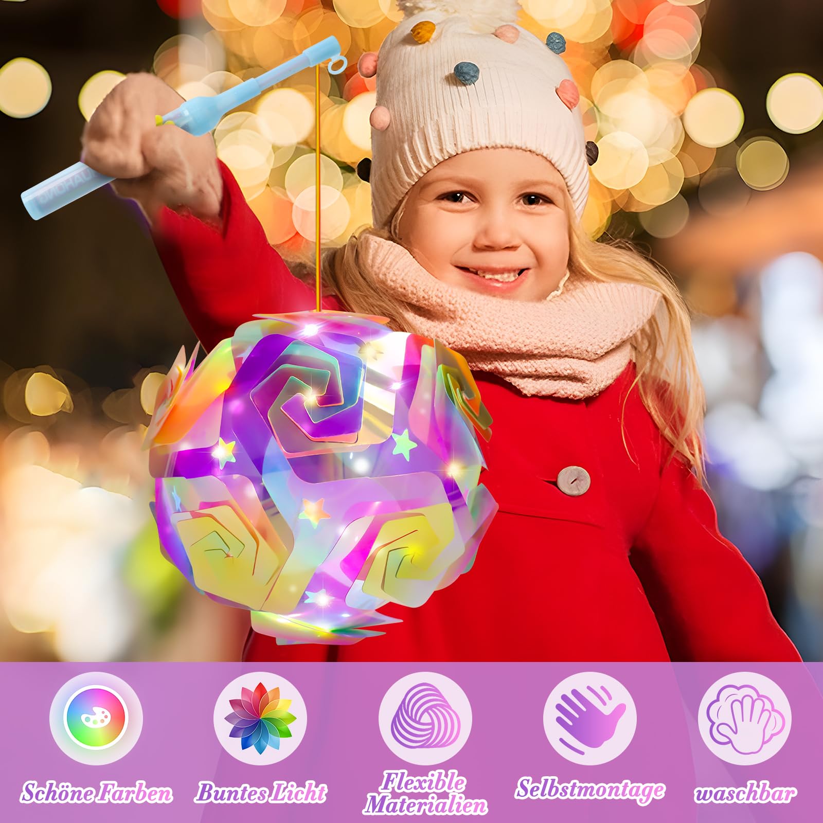 CYJJYZ Lanterne St Martin, Lanterne Pour Enfants Portable, Lampion St Martin Multicolore Avec Bâton LED, Pour St Martin, Halloween, Noël, Anniversaires, Décorations Pour Les Fêtes