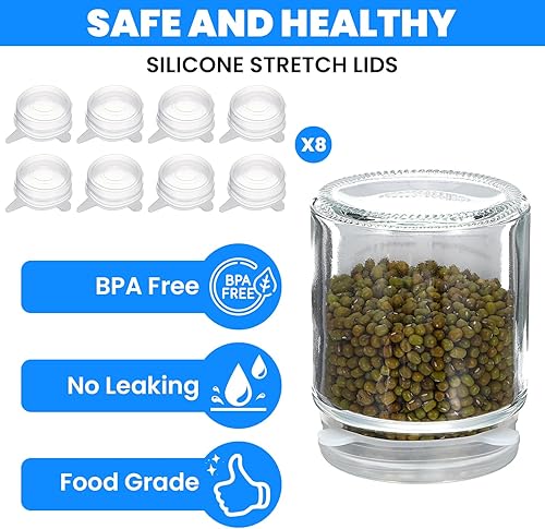 Miniatura 3 de Tapas elásticas de silicona reutilizables, paquete de 8 tapas de cruet extra pequeñas de 1.9 a 2.3 pulgadas, tapas de botellas elásticas de grado