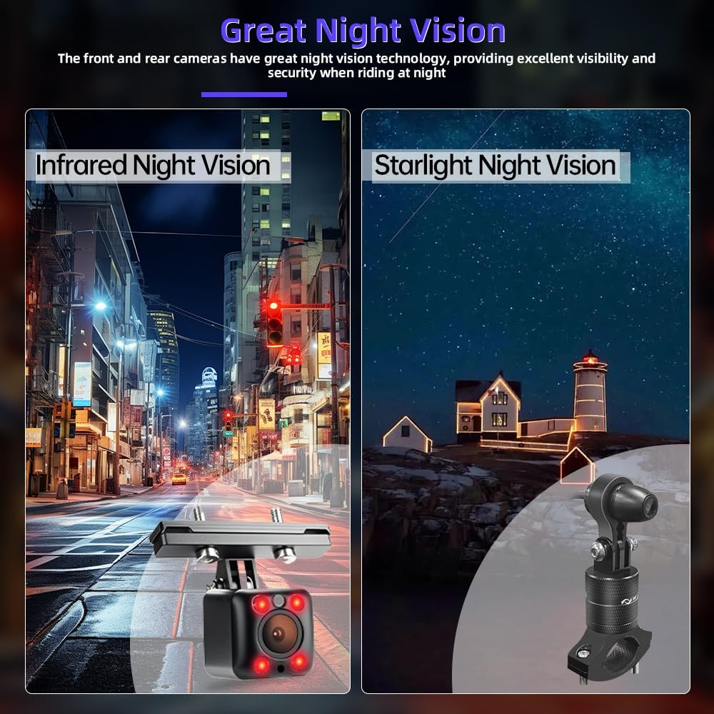 VSYSTO Bicycle Camera, Selfie Mode, Auto Power on/Off, WiFi GPS HD 1080P Front and Rear View Camera 4 Inch Screen Bike Dash Cam, Assisted Driving Mode, Temperature Display, G-Sensor, Wired Controller