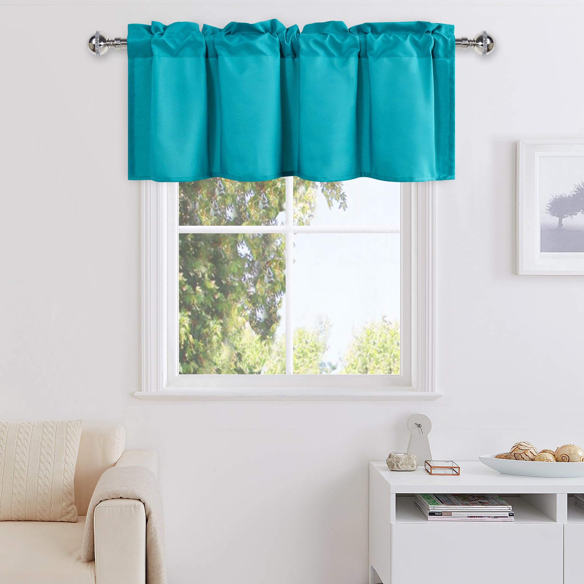 Cantonnière turquoise pour fenêtre de salle de bain rideau court DWCN décoration évier cuisine