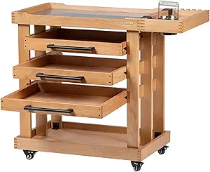 MEEDEN Art Supplies Storage Cart: 5-Tier Solid Beech Wood Utility Rolling Cart with 3 Drawers - Craft Orgnizer on 4 Wheels