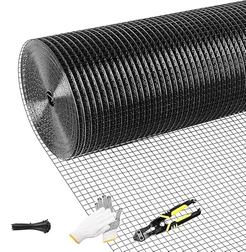 Tongmo Black Hardware Cloth, 1/2 inch 48'' x 50'Chicken Wire Fence, 19 Gauge Vinyl Coated Welded Cage Wire Mesh Roll Supports Poultry Netting Cage Garden Fence...