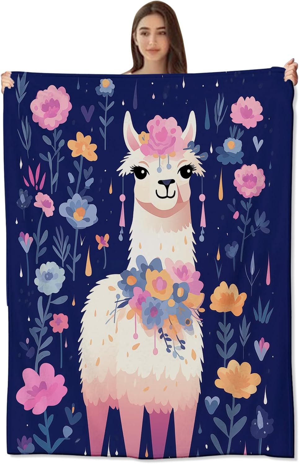 Charming Llama Floral Plush Throw Blanket – Soft, Warm & Lightweight Anti-Pilling Flannel Fleece – Cozy for Sofa, Couch, Bedroom, Travel, Bed, Living Room, Outdoor Adventures 50×60inch