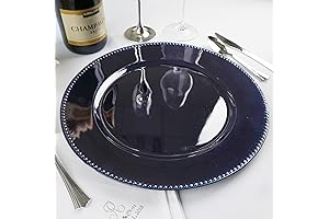 TABLECLOTHSFACTORY 6 pcs 13" Navy Blue Beaded Round Charger Plates for Tabletop Decor