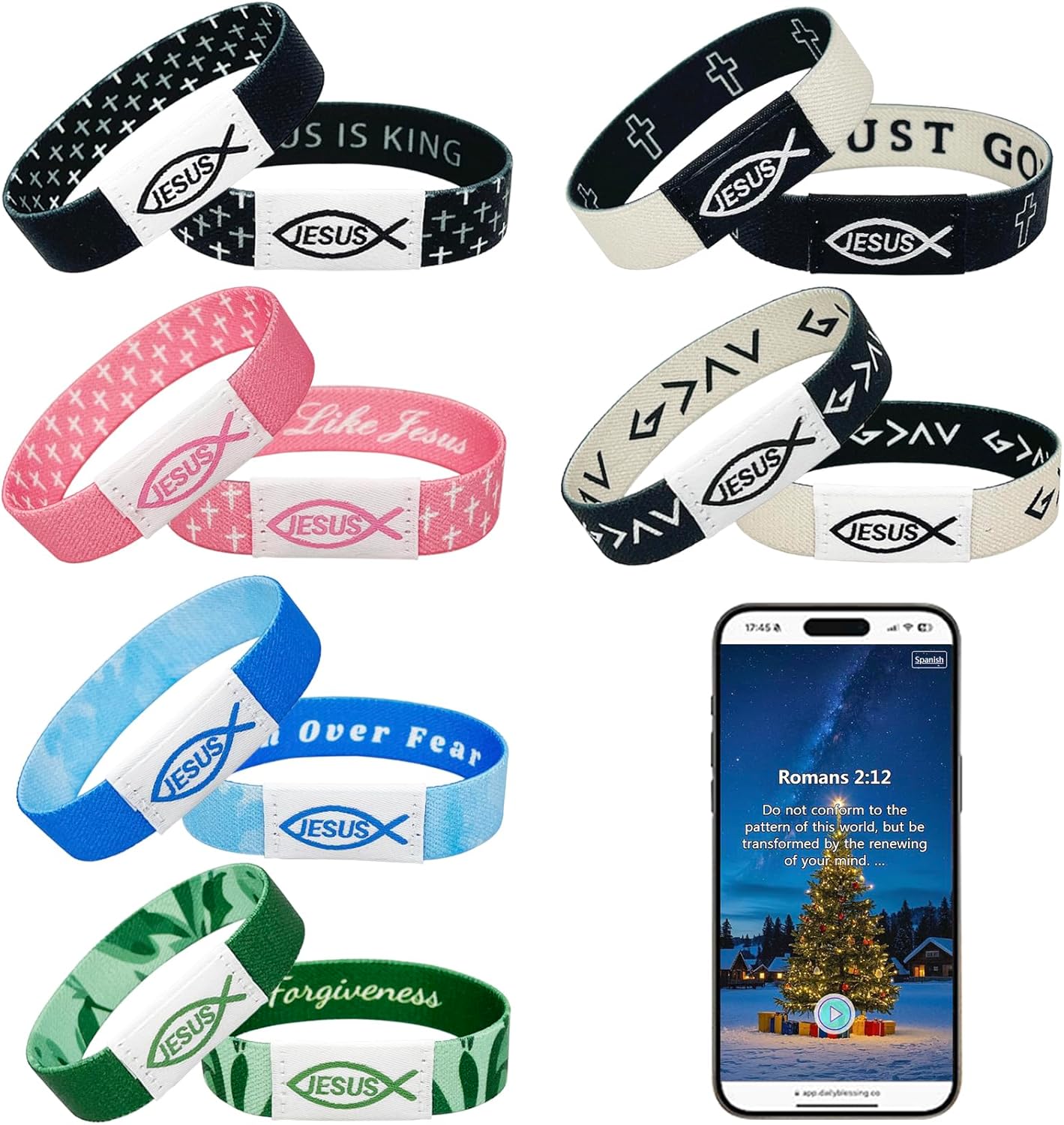 6Pack Inspirational Bible Verse Bracelets, Christian Religious Jewelry Gifts with NFC Daily Bible Verse, Elastic String Faith Friendship Bracelet for Teens, Men, Women