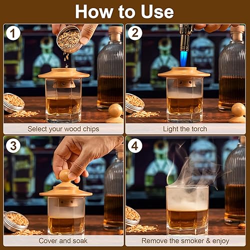 Miniatura 5 de Kit de ahumador de whisky de 23 piezas, 2 vasos, piedras de whisky, kit de infusor de ahumador de cóctel, kit de ahumador de bebidas antiguas,