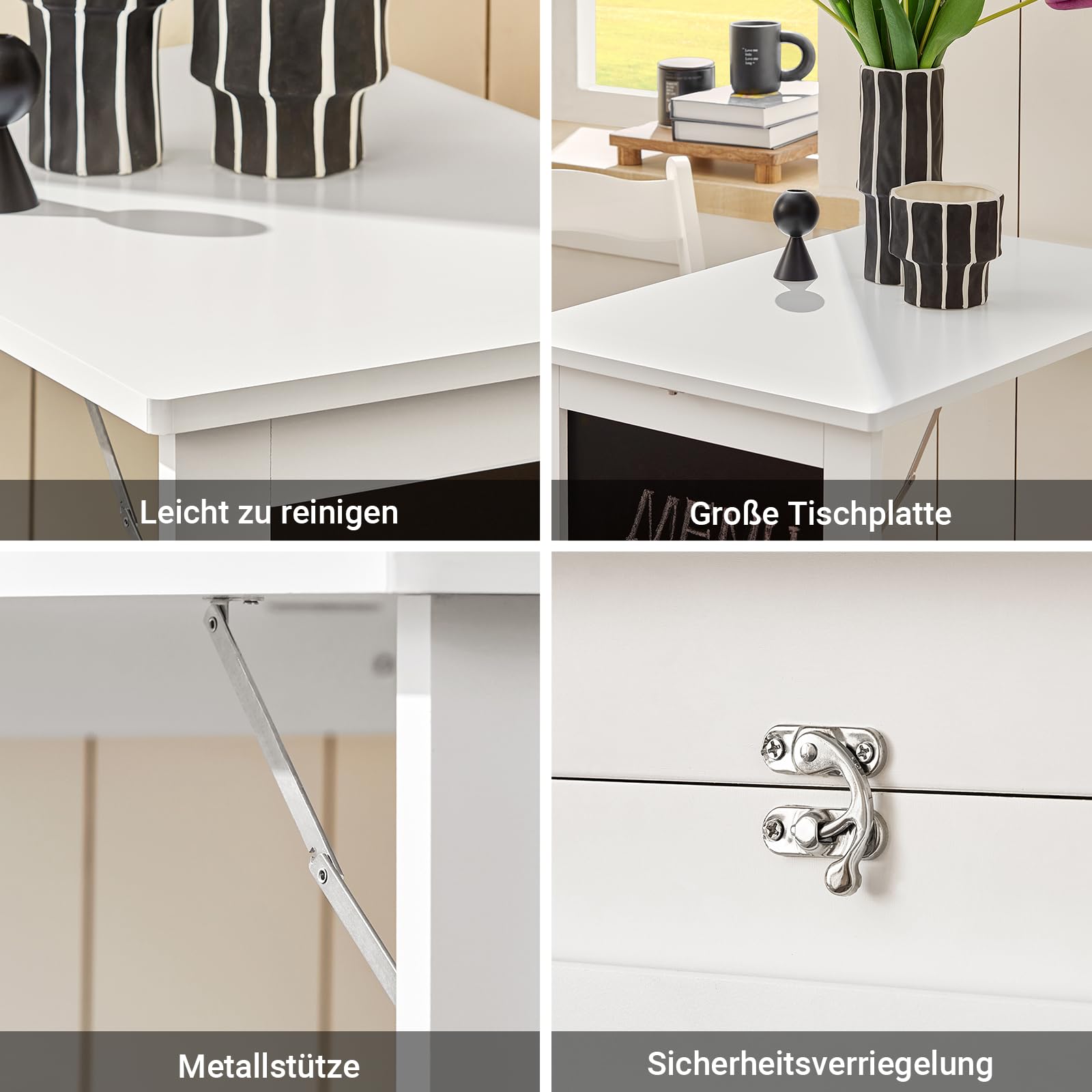 SoBuy Wandklapptisch mit Drop-Leaf Klappbarer Esstisch mit Memo-Board Platzsparender Klapptisch für Küche, Büro und kleine Räume Weiß 50cm x 75cm x 76cm FWT20-W
