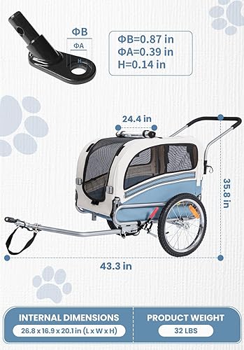 Miniatura 4 de Sepnine Remolque de bicicleta para mascotas 2 en 1 con una rueda de cochecito de 6 pulgadas adecuado para perros pequeños y medianos, transportador