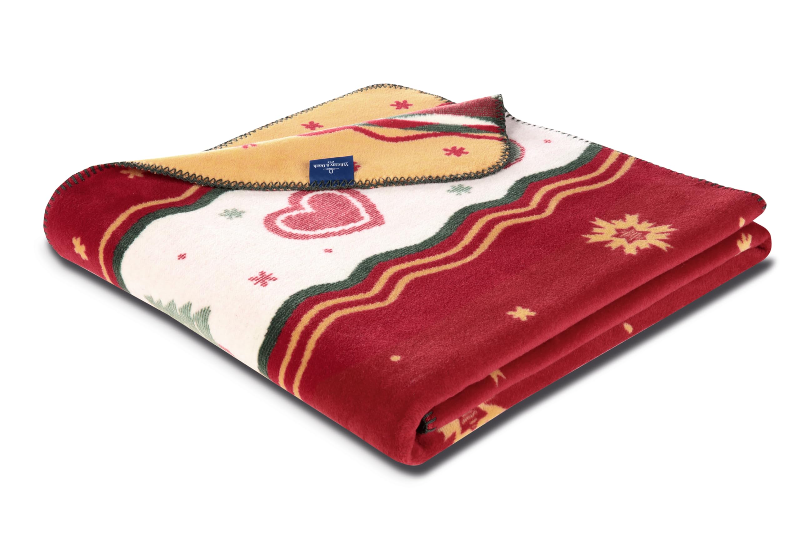 Villeroy & Boch Wohndecke Toy's Delight Ruby, Weihnachtsdecke in 150x200 cm | Made in Germany, weiche Kuscheldecke mit Weihnachtsmotiven, OEKO-TEX Made in Green, rote Sofadecke aus Baumwollmischgewebe