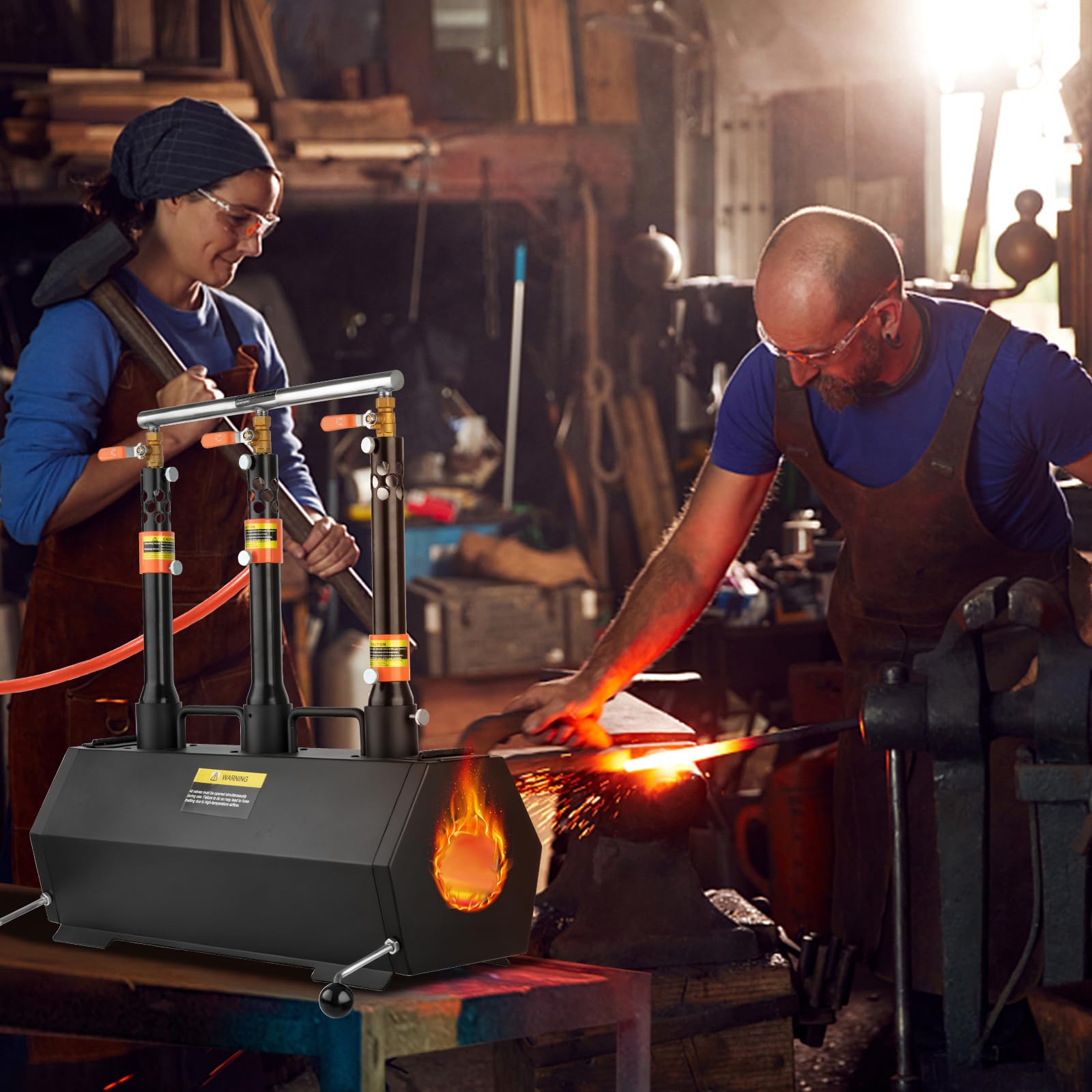 VEVOR Forgia a gas propano portatile, Forno di forgiatura a 3 bruciatori, per la fabbricazione di coltelli e forgiatura dei metalli, Coltelieri Marescalchi ferrosi fabbro, Temperatura massima di 1427