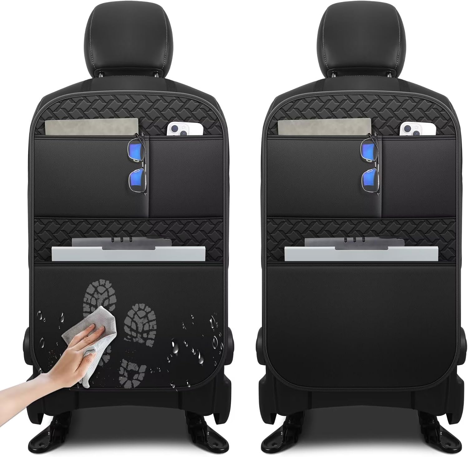 Back Seat Protector 2 Pack Fit For Jeep Grand Cherokee Car Kick Mats For Kids Upgraded Version with Storage Organizer Waterproof Dirt Proof Faux Leather Auto Accessories (Black)