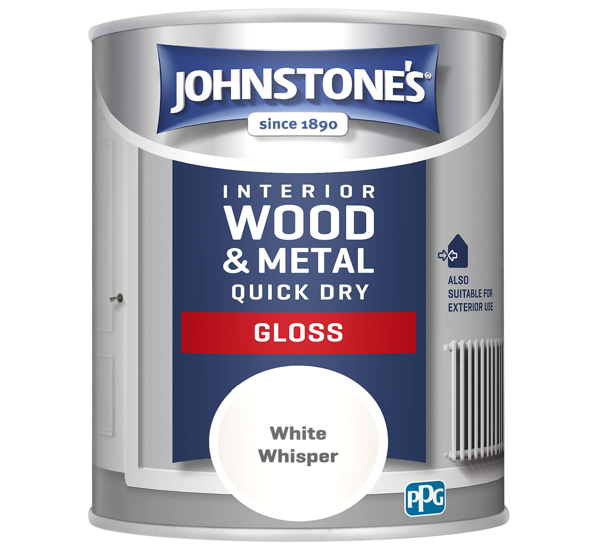 Johnstone'sQuick Dry Gloss - White Whisper - Gloss Finish - Water Based - Interior Wood & Metal - Radiator Paint - Low Odour - Dry in 1-2 Hours - 8m2 Coverage per Litre - 0.75 L