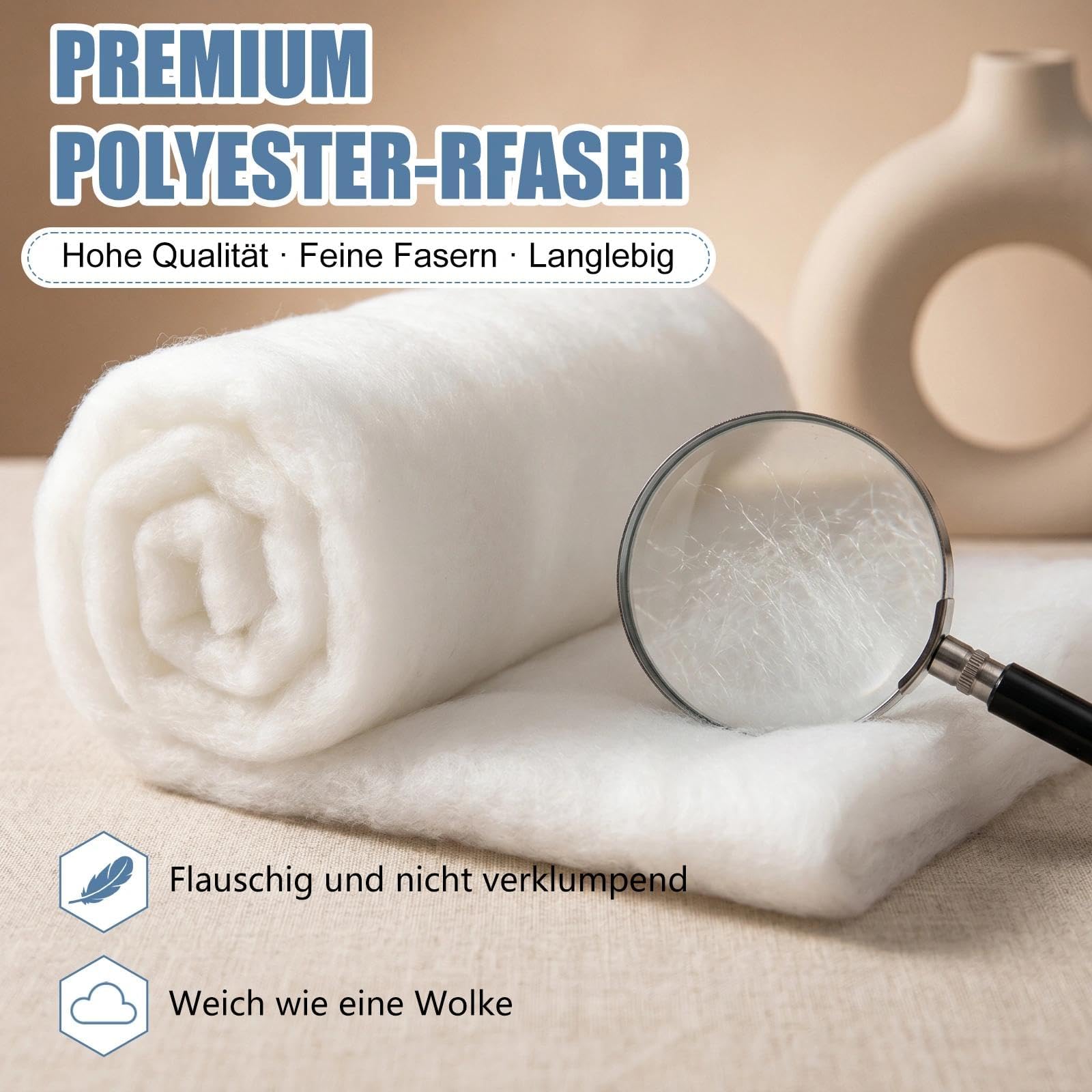 Polsterwatte Volumenvlies Non-Woven Wadding 100 g/m² | 160 cm x 10 m | 100% Polyester allergieverträglich & flammhemmend Füllwatte für Kissen, Bettwaren & Handwerk
