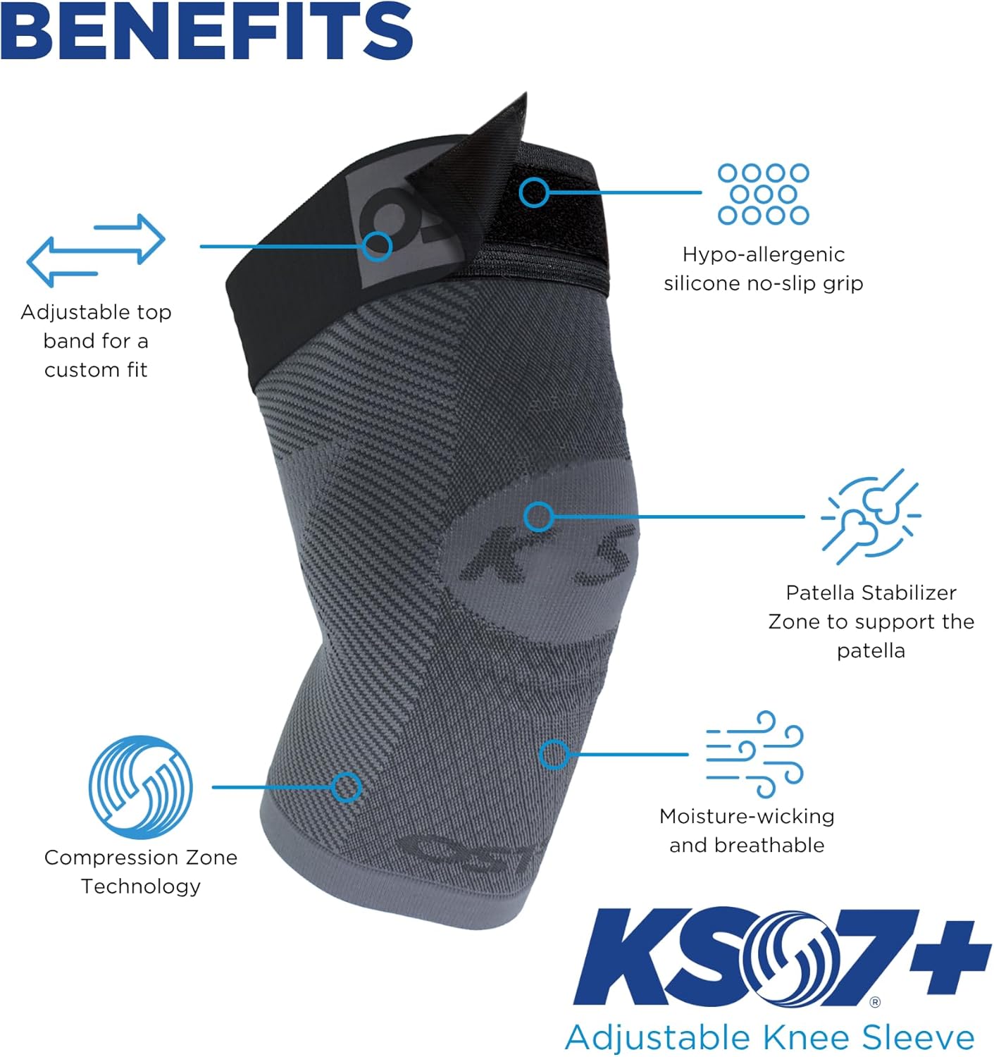 OrthoSleeve KS7+ Adjustable Knee Sleeve for Knee Pain Relief, Running, Tendonitis, Arthritis & Swelling | Medical Grade Compression with Adjustable Strap