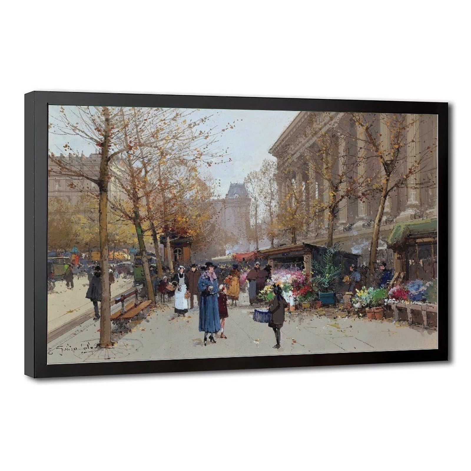 WCYB Stretched Canvas Flower Market, La Madeleine by Eugene Galien-laloue Street Scenes Prints Posters Canvas Deco Paintings Wall Art For Office Hangable F
