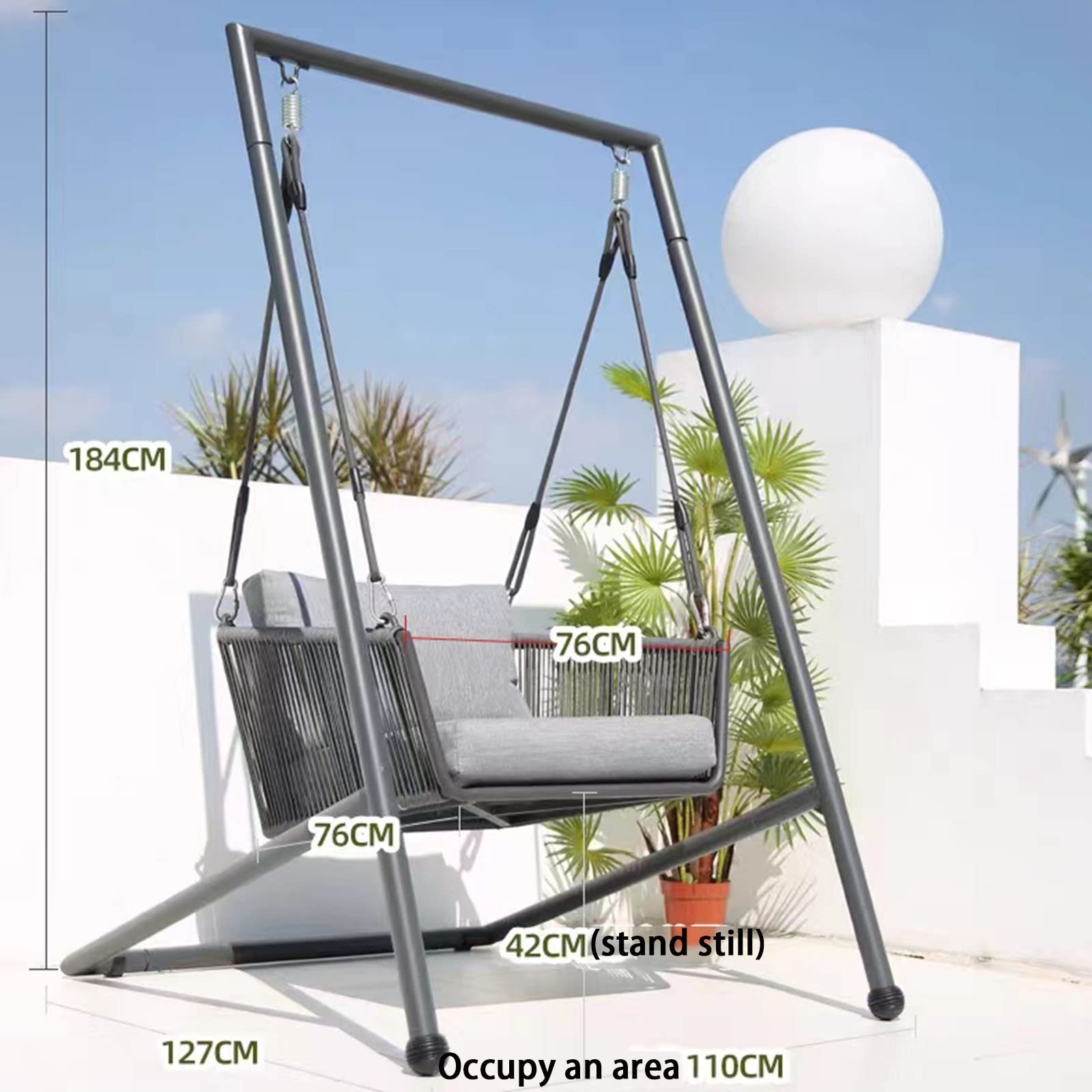 Altalena da esterno con cuscini e cuscino, sedia sospesa in metallo resistente per balcone, giardino e terrazza