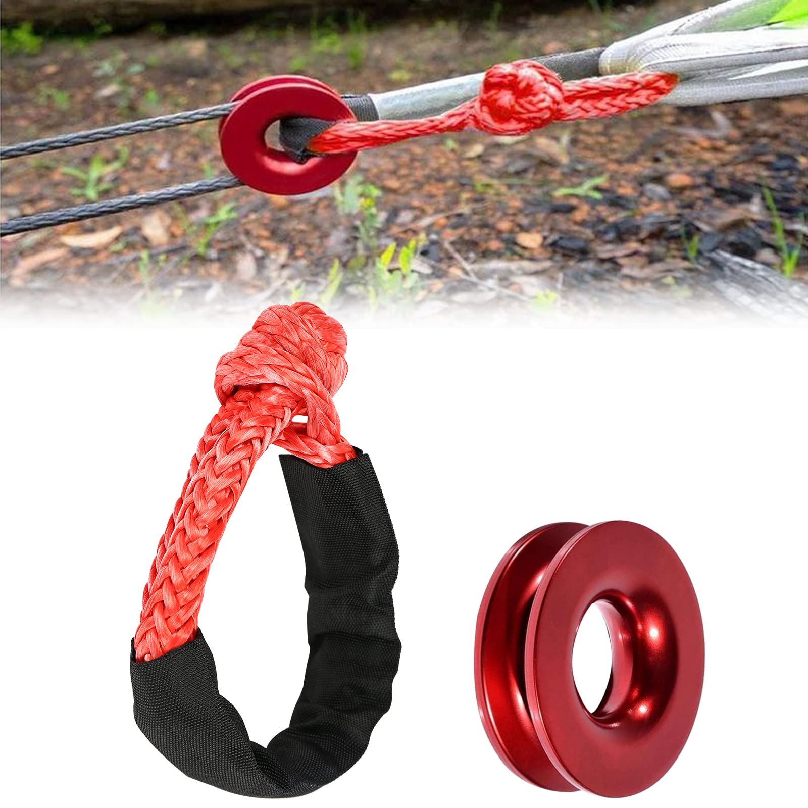 Grillo 1/2 syntetyczna wyciągarka linowa z resetowaniem zatrzaskowym, 41000 LBS i miękkie etui zestaw do ATV UTV SUV Offroad Train Train (czerwony Soft Shackle)