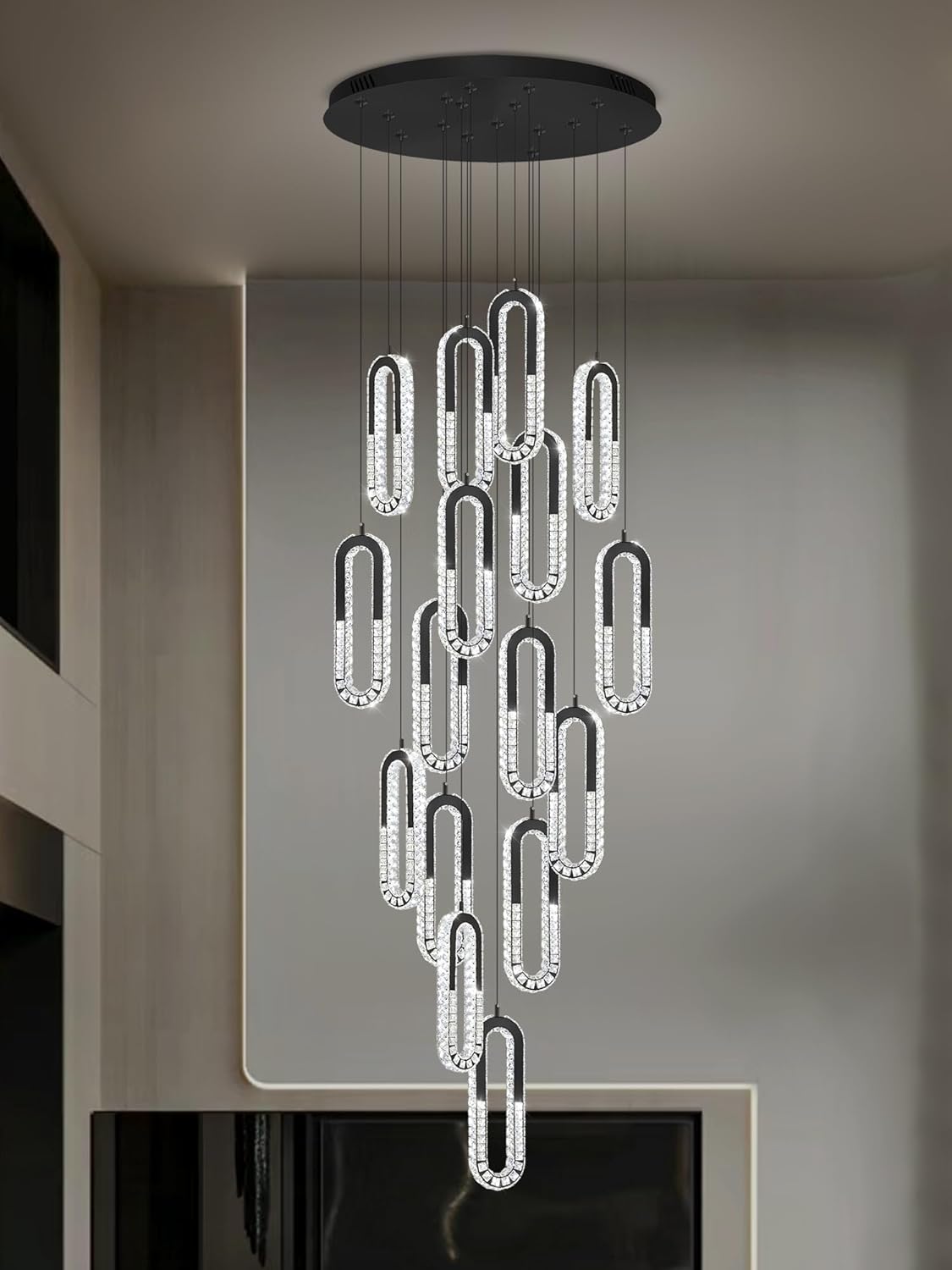 H138 Large Chandeliers for High Ceilings Crystal Ring Chandelier 16-Light Modern foyers Entrance Chandelier LED Dimmable 2700K-6000K
