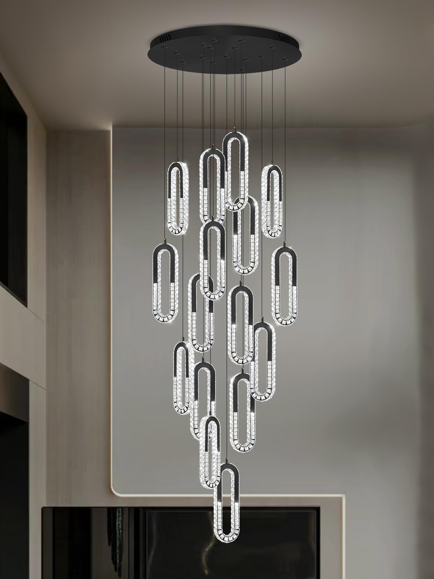 Photo 1 of ykolupty H138 Crystal Ring Chandelier, 16-Light, Black, Dimmable LED