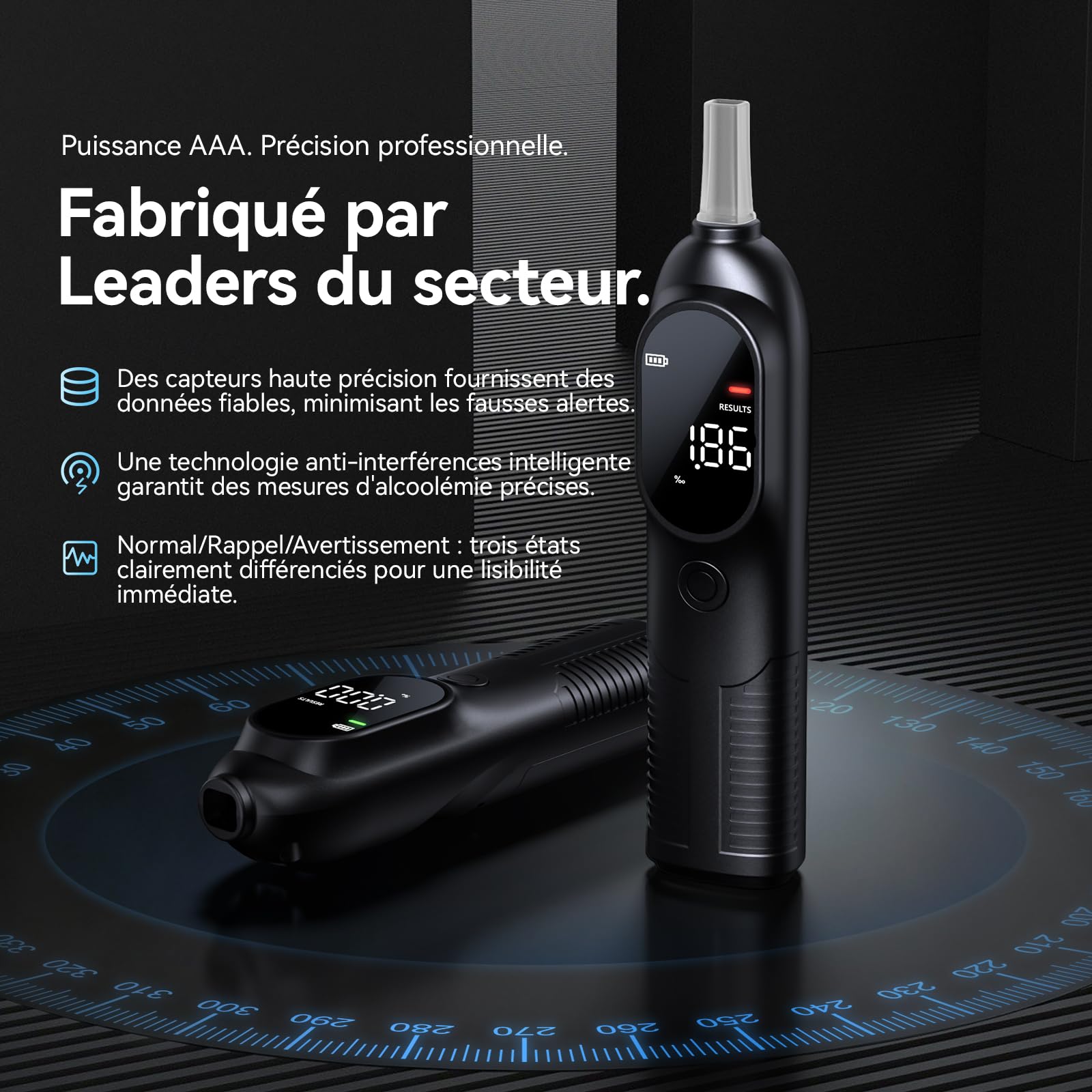 ZBK Éthylotest Professionnel - Testeur d'alcoolémie Personnel Haute précision, avec capteur Intelligent et écran rétroéclairé, analyseur d'haleine Portable