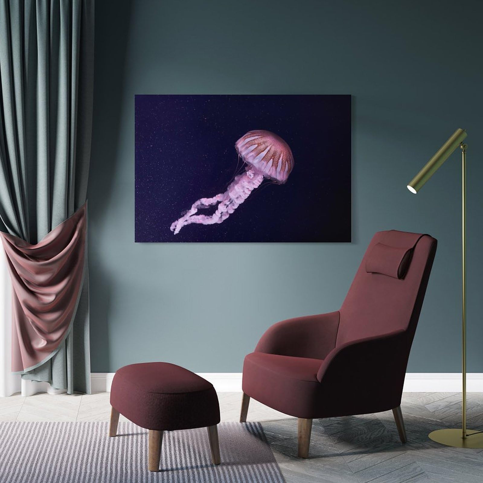 Junmoney Pink Jellyfish in Dark Water Room Decor Wall Art, 24x36inch(60x90cm), for Entrance Walls, Hall Decor Or Foyers, A Neat Decor Update for Hallways